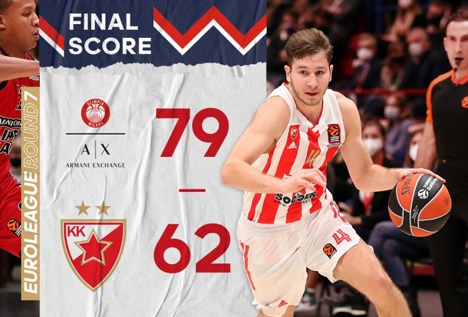 Звезда изгубила од Олимпије у Милану